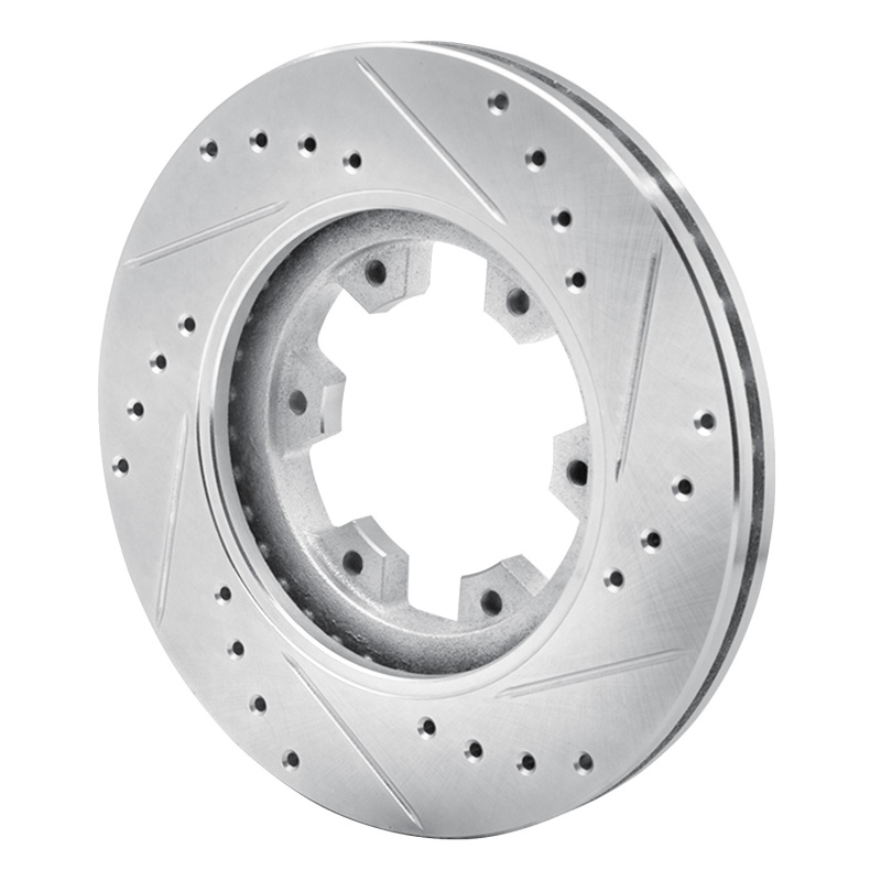 Nissan Hardbody Brake Rotor (1) - Front Left - R1 Concepts - Drilled & Slotted - Silver - `85-`02